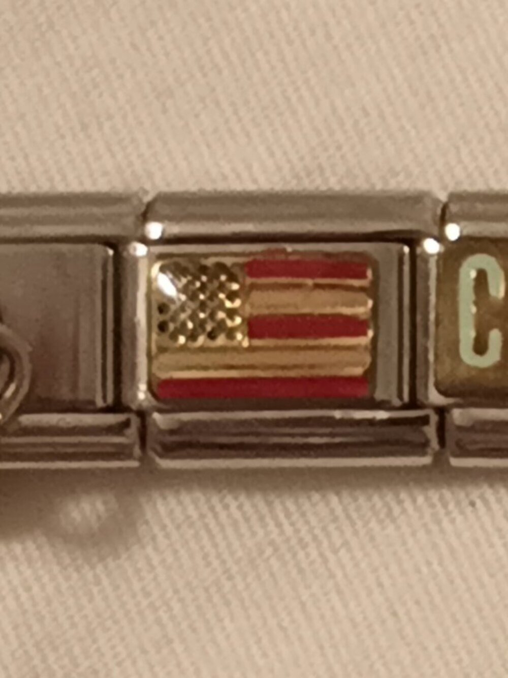 Italian Bracelet Charm Link American Flag Red White Patriotic Genuine Y2K Era